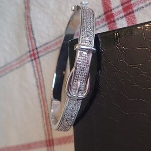 Sterling Silver Diamond Bangle Belt style Bracelet Hinged